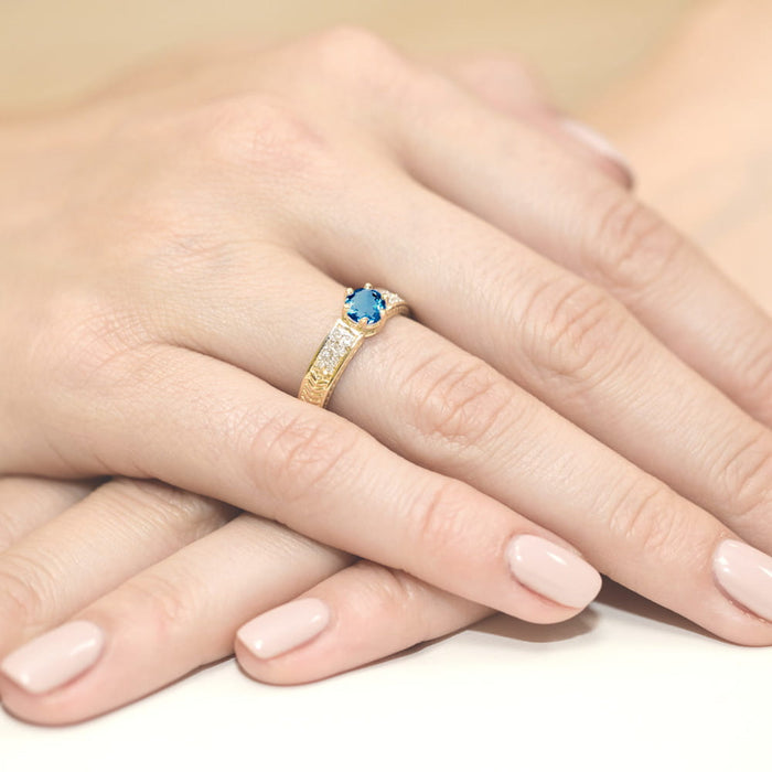 Inel Aur 14K cu Topaz London Blue 0.50 ct si Diamant Natural 0.08 ct