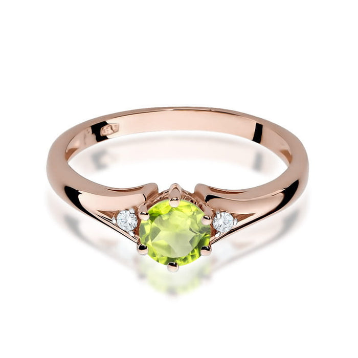 Inel Aur 14K cu Peridot 0.60 ct si Diamante Naturale Naturale 0.03 ct