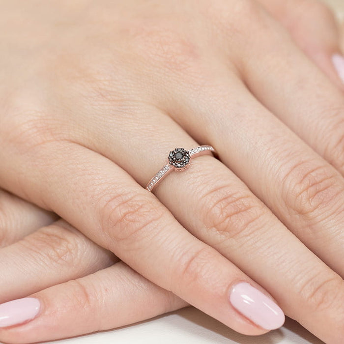 Inel Aur 14k cu Diamant Natural Negru 0.06 ct