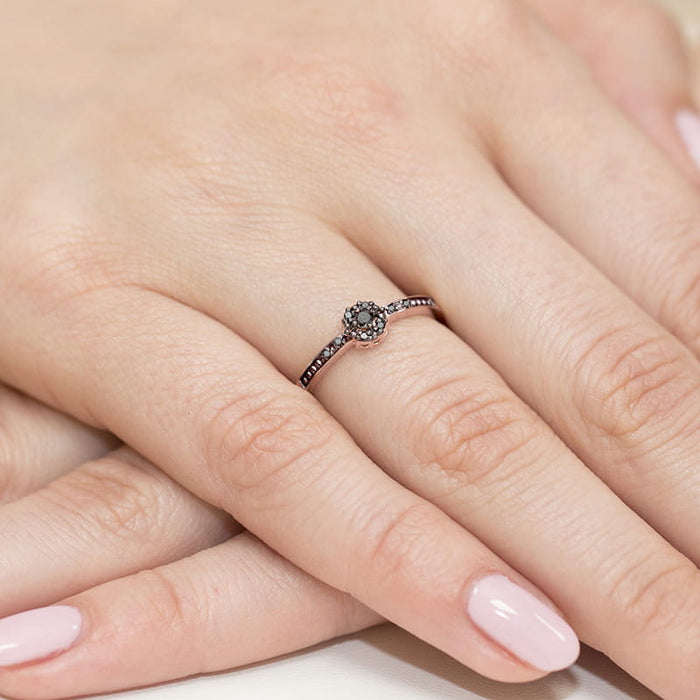 Inel Aur 14k cu Diamante Naturale Negre 0.09 ct