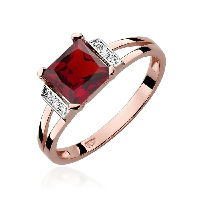 Inel Aur 14k cu Garnet 1.30 ct si Diamante Naturale 0.03 ct