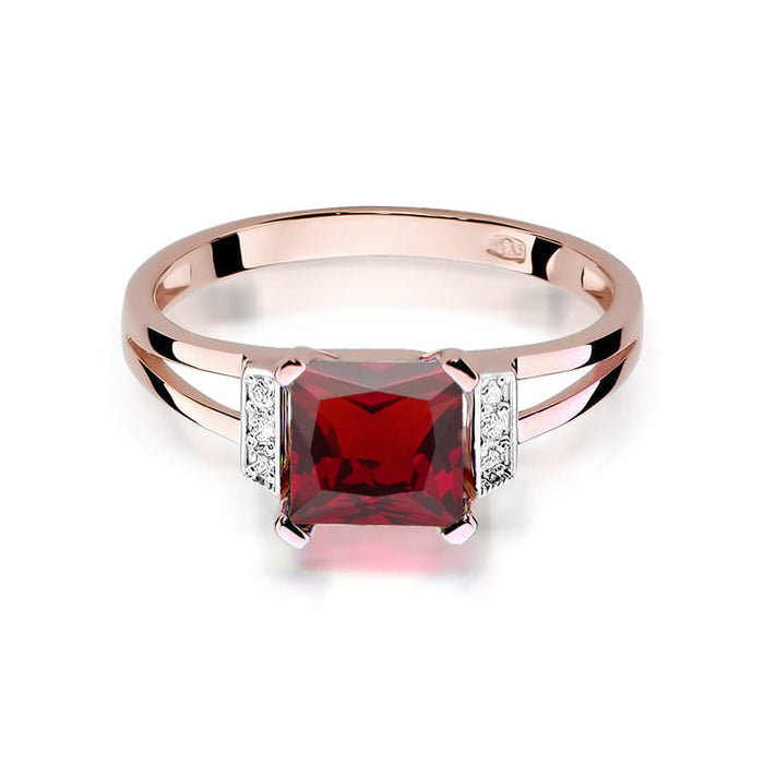 Inel Aur 14k cu Garnet 1.30 ct si Diamante Naturale 0.03 ct