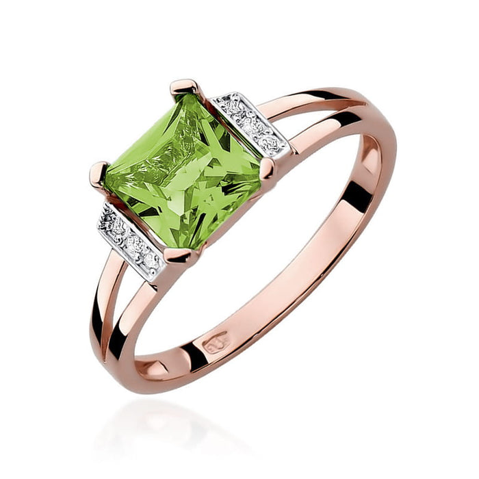 Inel Aur 14k cu Peridot 1.10 ct si Diamante Naturale 0.03 ct