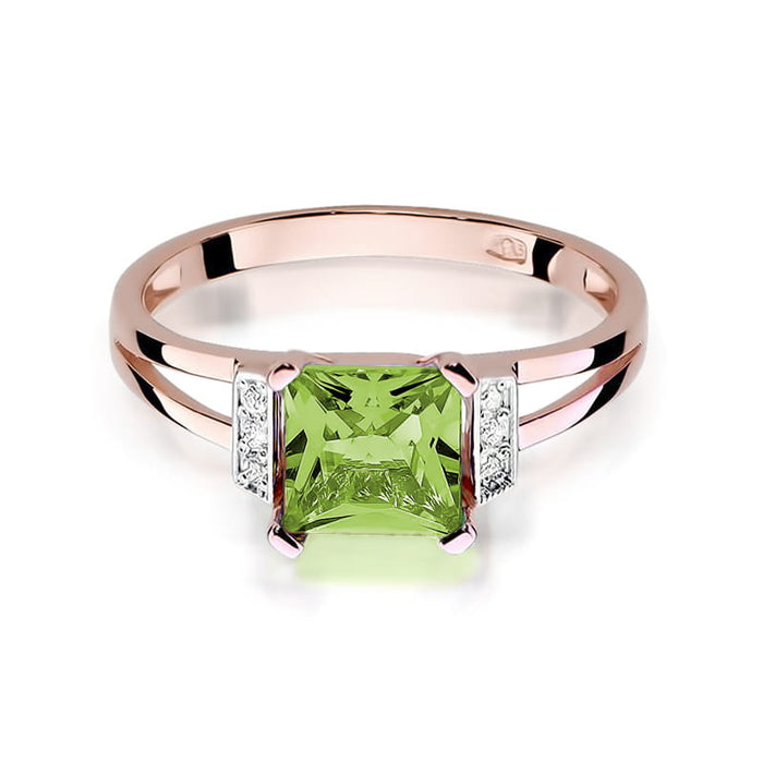 Inel Aur 14k cu Peridot 1.10 ct si Diamante Naturale 0.03 ct
