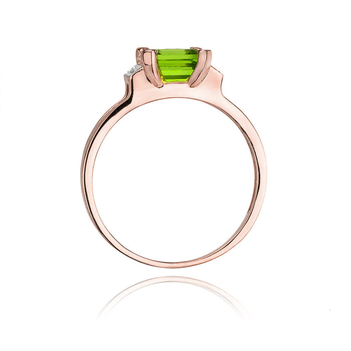 Inel Aur 14k cu Peridot 1.10 ct si Diamante Naturale 0.03 ct