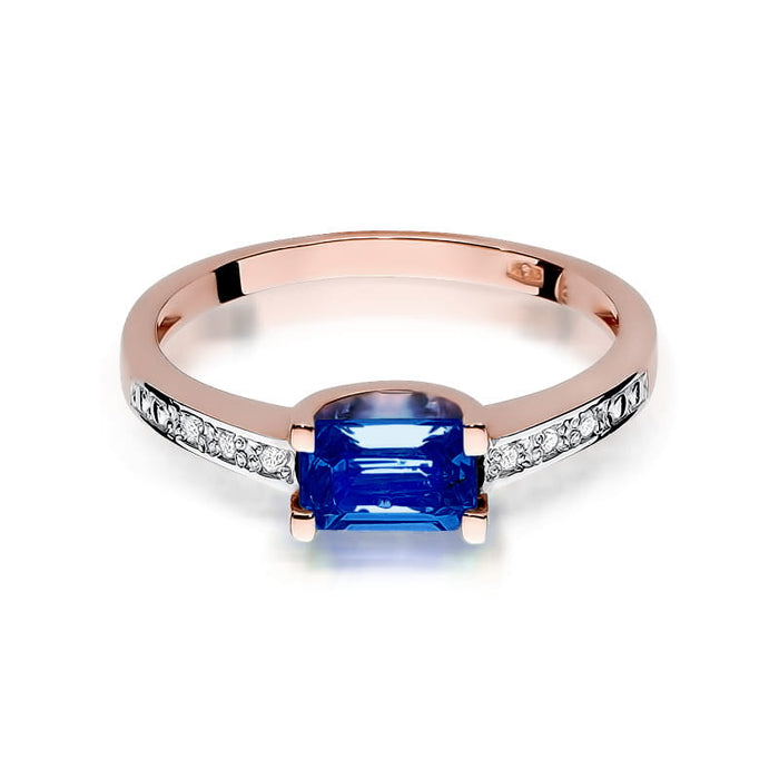 Inel Aur 14K cu Safir 0.60 ct si Diamante Naturale 0.03 ct