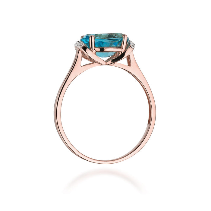 Inel Aur 14K cu Topaz Swiss 1.70 ct si Diamante Naturale 0.04 ct