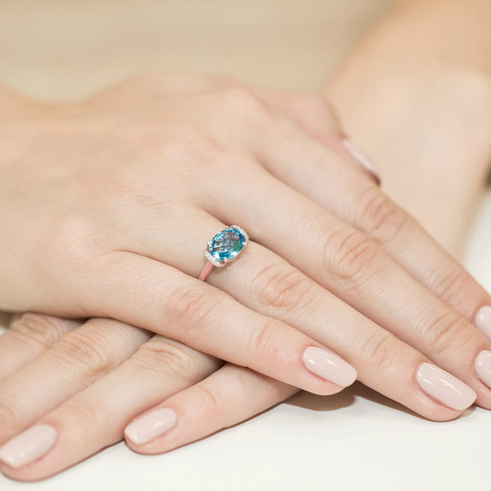 Inel Aur 14K cu Topaz 1.70 ct si Diamante Naturale 0.04 ct