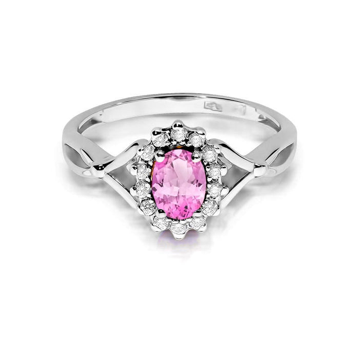 Inel Aur 14K cu Topaz Roz 0.45 ct si Diamante Naturale 0.12 ct - Alb