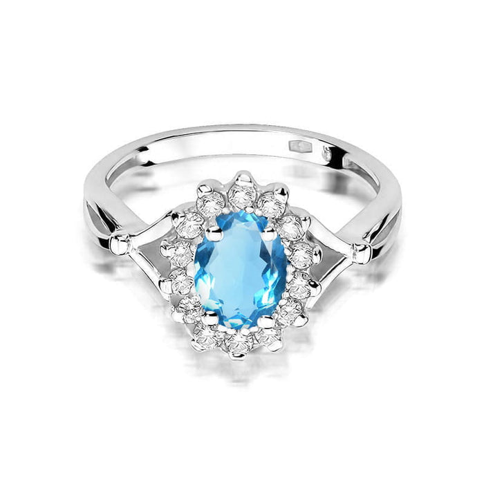 Inel Aur 14K cu Topaz Albastru 0.50 ct si Diamante Naturale Naturale 0.12 ct