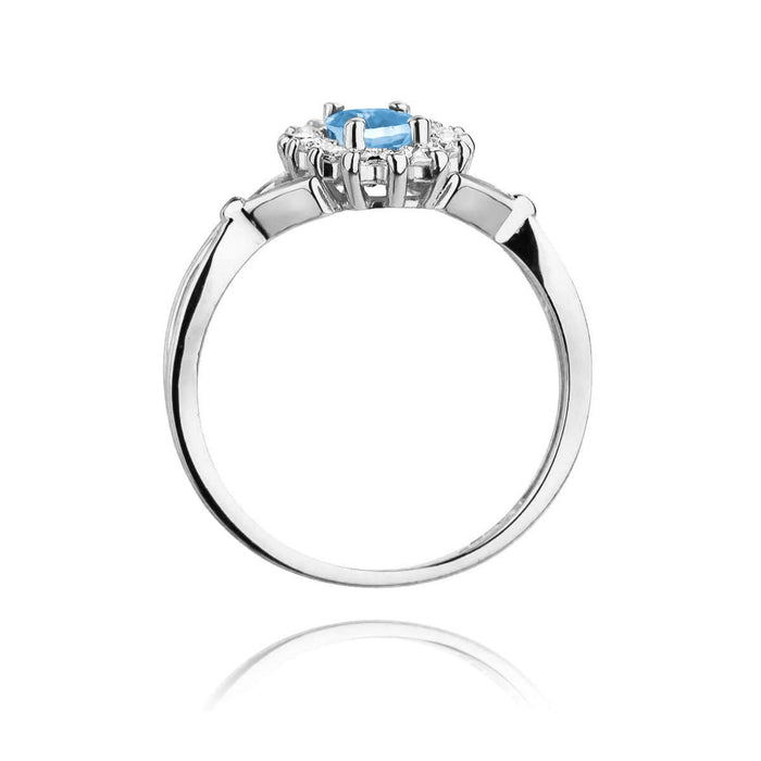 Inel Aur 14K cu Topaz Albastru 0.50 ct si Diamante Naturale Naturale 0.12 ct