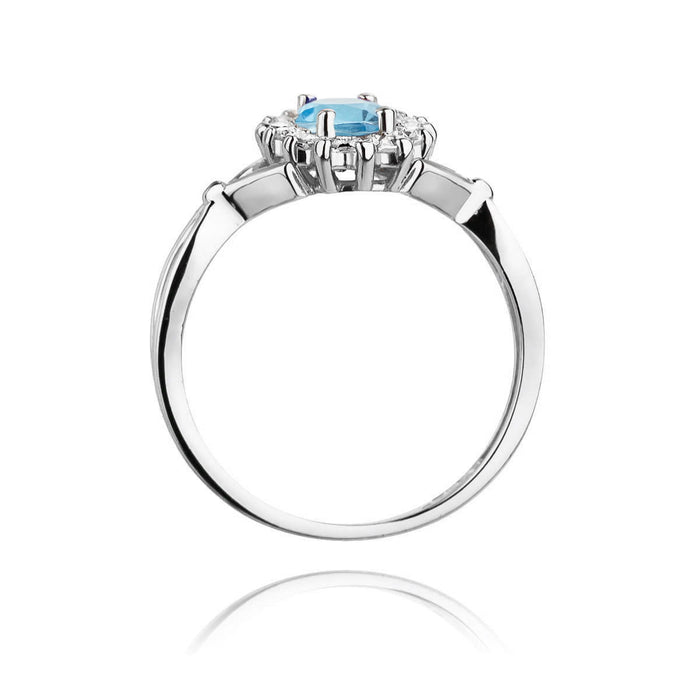 Inel Aur 14K cu Topaz Albastru 0.90 ct si Diamante Naturale Naturale 0.12 ct