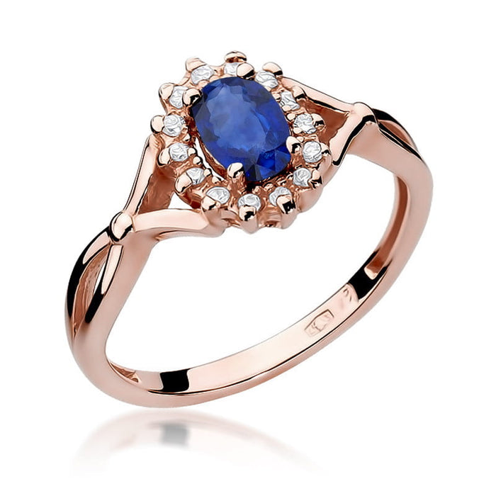 Inel Aur 14K cu Safir 0.70 ct si Diamante Naturale 0.12 ct