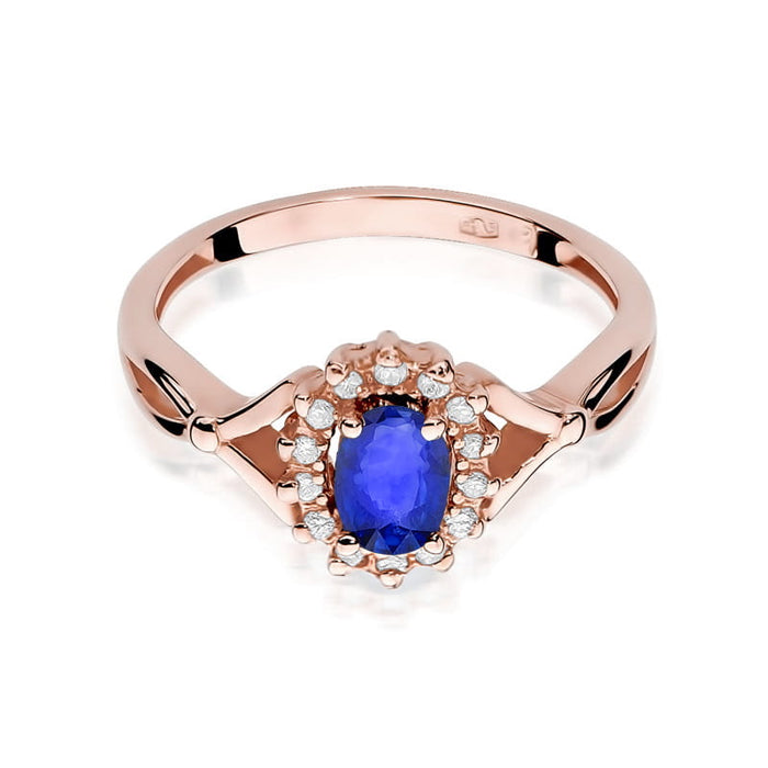 Inel Aur 14K cu Safir 0.70 ct si Diamante Naturale 0.12 ct