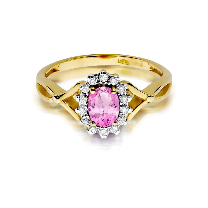 Inel Aur 14K cu Topaz Roz 0.45 ct si Diamante Naturale 0.12 ct - Galben