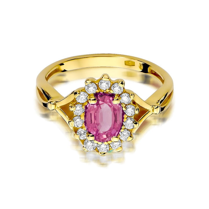 Inel Aur 14K cu Topaz Roz 0.50 ct si Diamante Naturale Naturale 0.28 ct