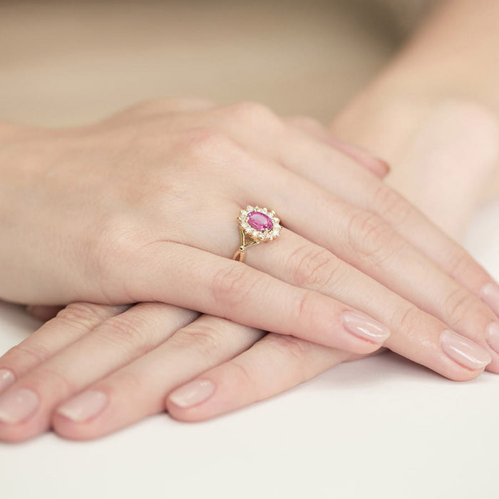 Inel Aur 14K cu Topaz Roz 0.50 ct si Diamante Naturale 0.28 ct