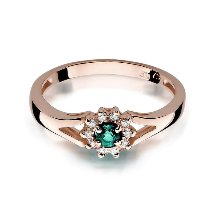 Inel Aur 14K cu Smarald 0.10 ct si Diamante Naturale 0.09 ct