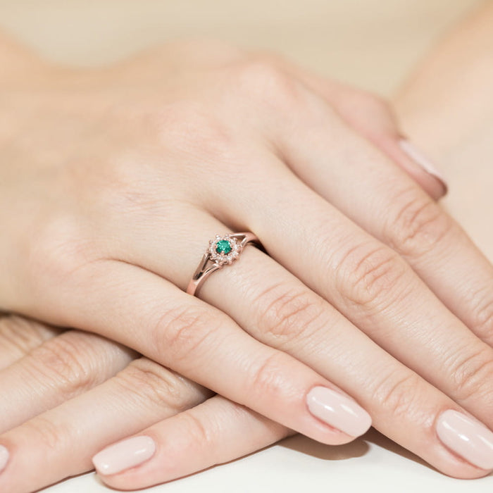 Inel Aur 14K cu Smarald 0.10 ct si Diamante Naturale 0.09 ct