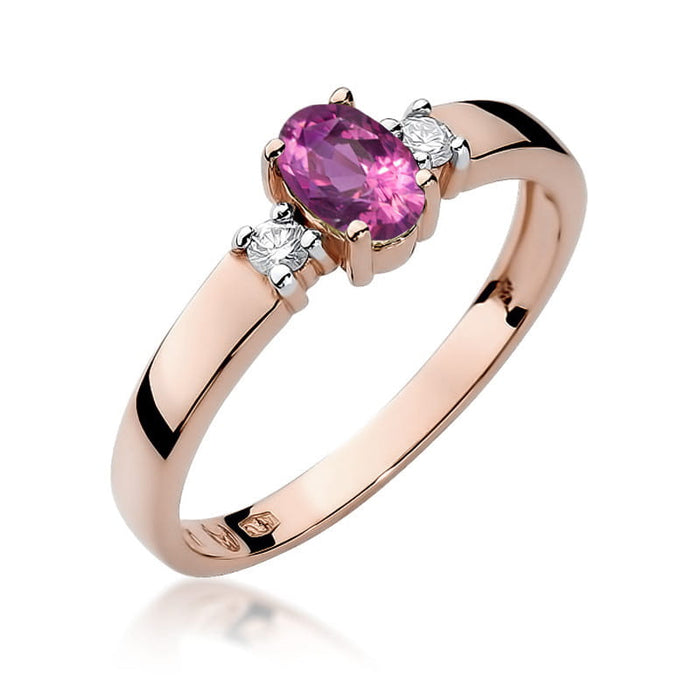 Inel Aur 14K cu Pink Sapphire 0.45 ct si Diamante Naturale 0.08 ct