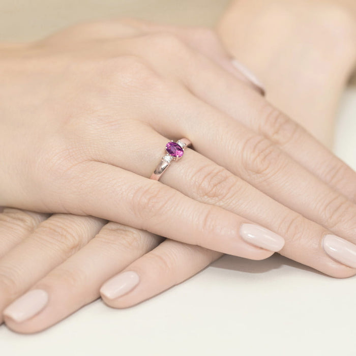 Inel Aur 14K cu Safir Roz 0.45 ct si Diamante Naturale 0.08 ct