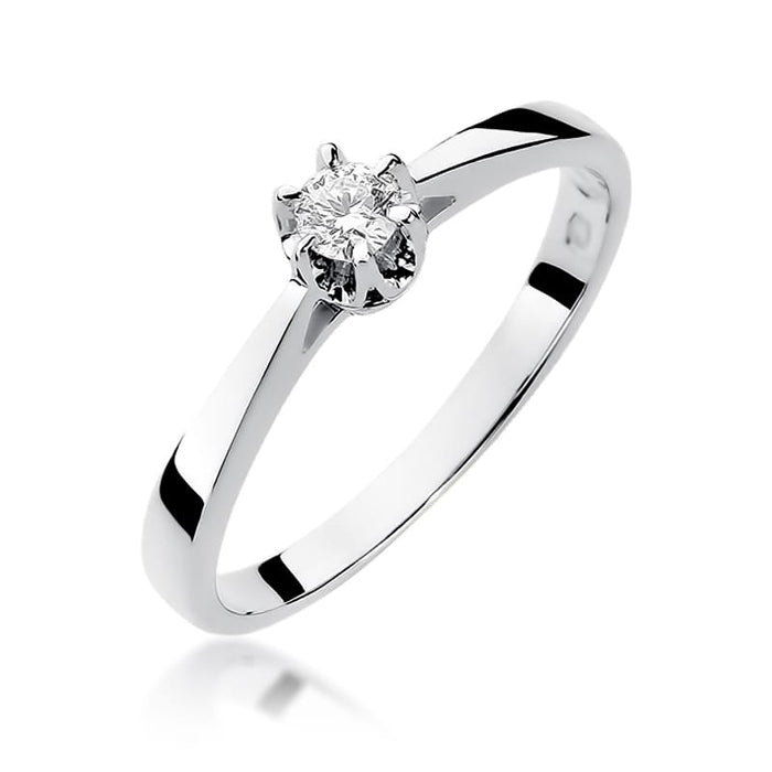 Inel Aur 14k cu Diamant 0.12 ct - Alb