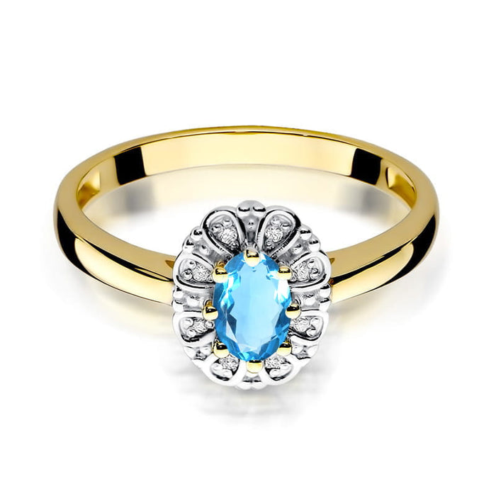 Inel Aur 14K cu Topaz London Blue 0.50 ct si Diamante Naturale 0.07 ct