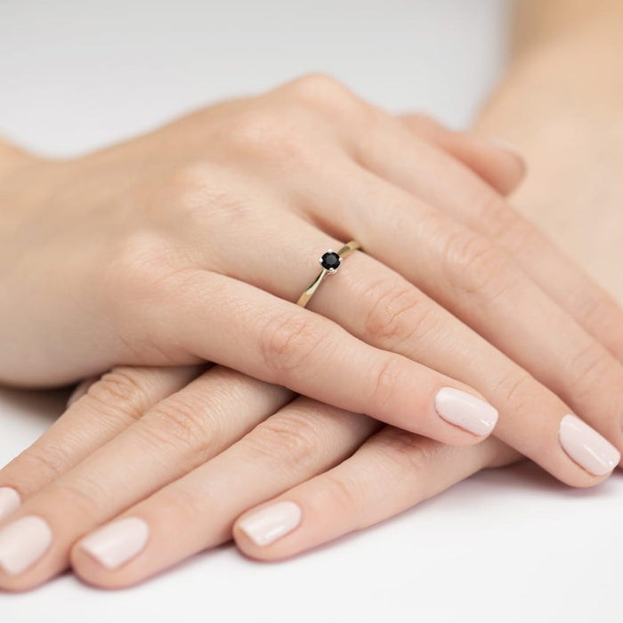 Inel Aur 14K cu Diamante Naturale Negre 0.20 ct