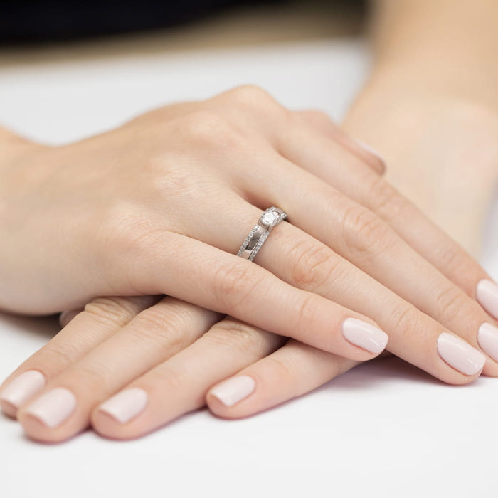 Inel Aur 14k cu Diamante 0.45 ct - Alb