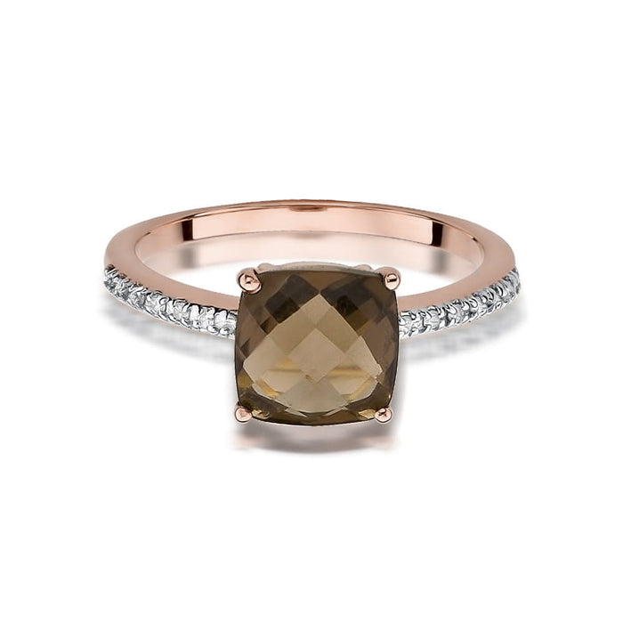 Inel Aur 14K cu Smoky Quartz 2.00 ct si Diamante Naturale 0.07 ct