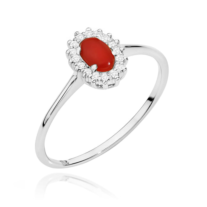 Inel Aur 14K cu Coral 0.20 ct si Diamante Naturale 0.08 ct