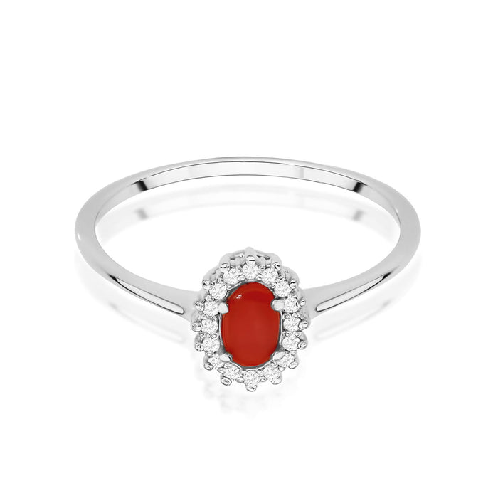 Inel Aur 14K cu Coral 0.20 ct si Diamante Naturale 0.08 ct