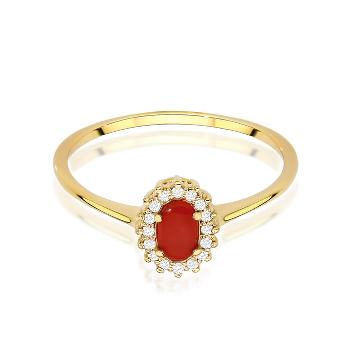 Inel Aur 14K cu Coral 0.20 ct si Diamante Naturale 0.08 ct