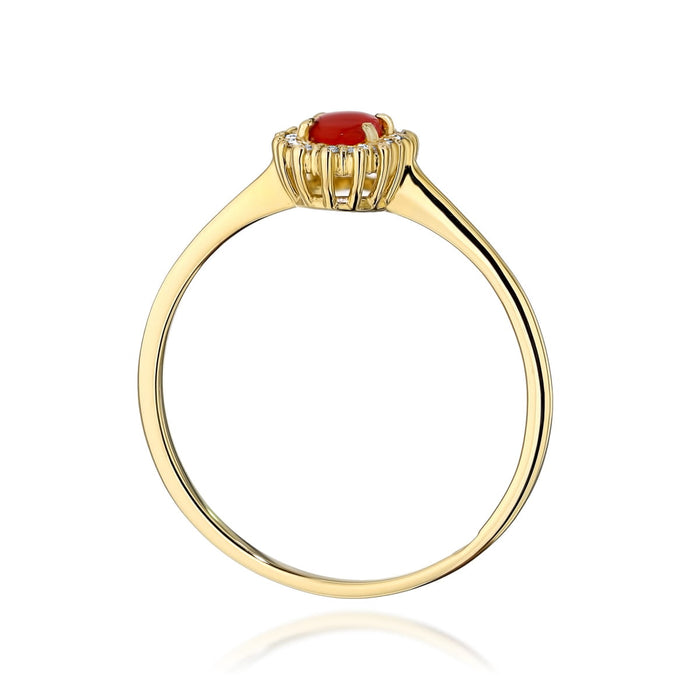 Inel Aur 14K cu Coral 0.20 ct si Diamante Naturale 0.08 ct