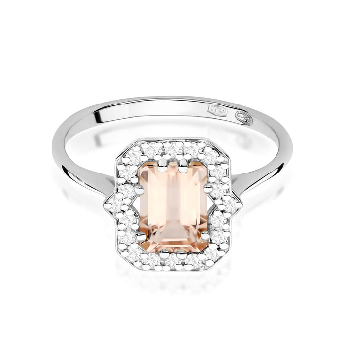 Inel Aur 14K cu Morganit 1.00 ct si Diamante Naturale 0.17 ct