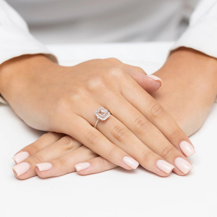 Inel Aur 14K cu Morganit 1.00 ct  si Diamante Naturale 0.17 ct