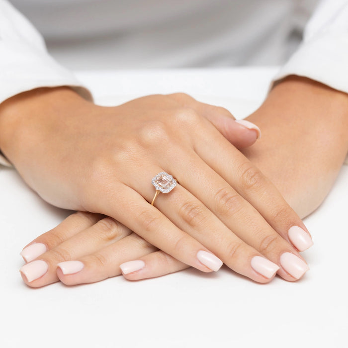 Inel Aur 14K cu Morganit 1.00 ct  si Diamante Naturale 0.17 ct