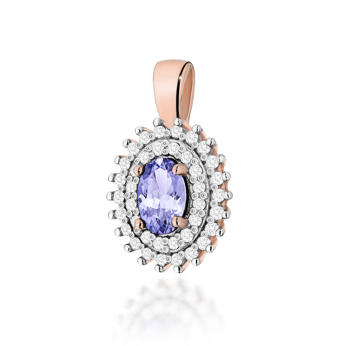 Pandantiv Aur 14K cu Tanzanit 0.40 ct si Diamante Naturale Naturale 0.19 ct