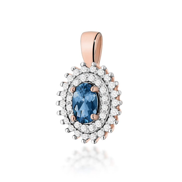 Pandantiv Aur 14K cu Topaz London Blue 0.50 ct si Diamante Naturale Naturale 0.19 ct