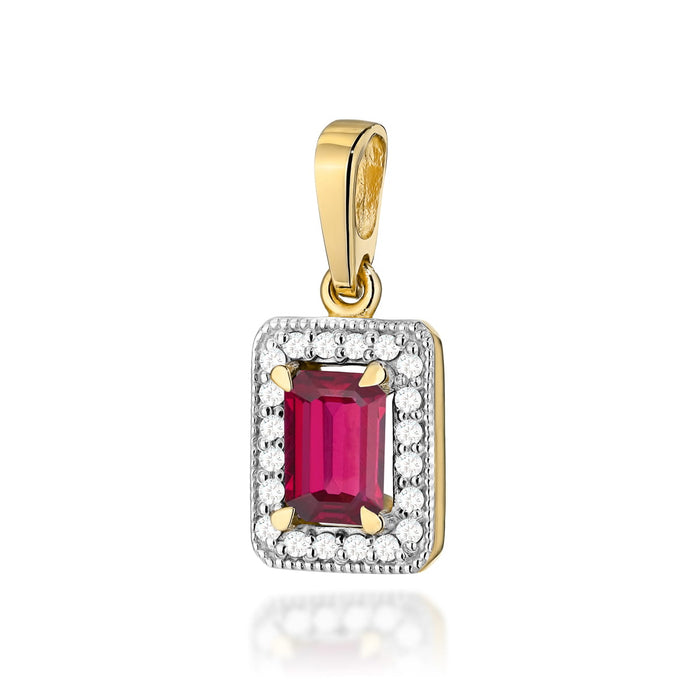 Pandantiv Aur 14K cu Rubin 0.80 ct si Diamante 0.10 ct