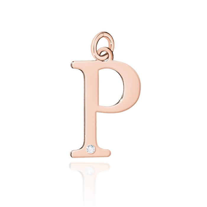 Pandantiv Aur 14K cu Diamant Natural Natural 0.005 ct litera P 10x7.5 mm