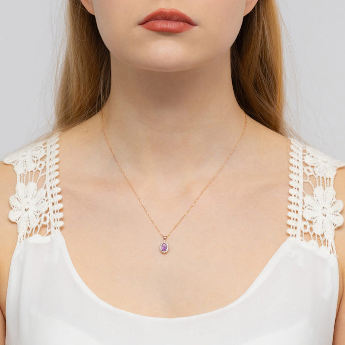 Pandantiv Aur 14K cu Ametist 0.40 ct si Diamante Naturale 0.12 ct