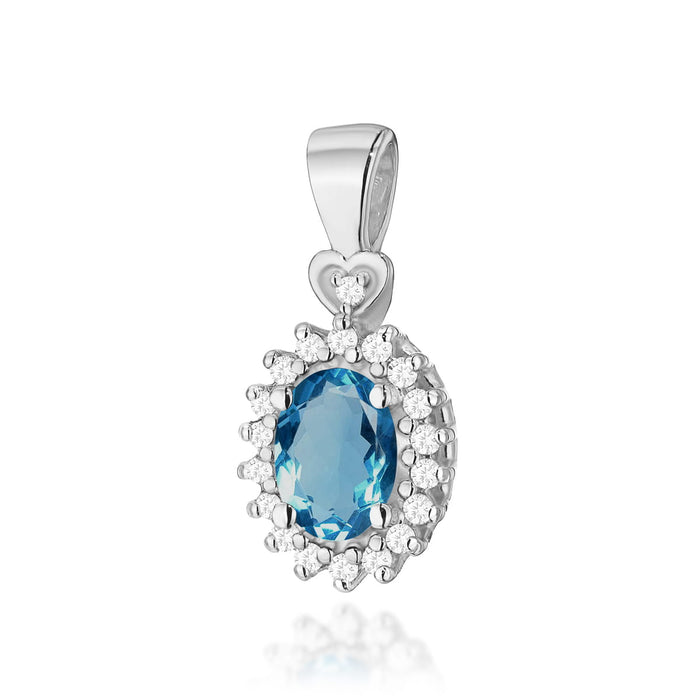 Pandantiv Aur 14K cu Topaz London Blue 0.40ct si Diamante Naturale