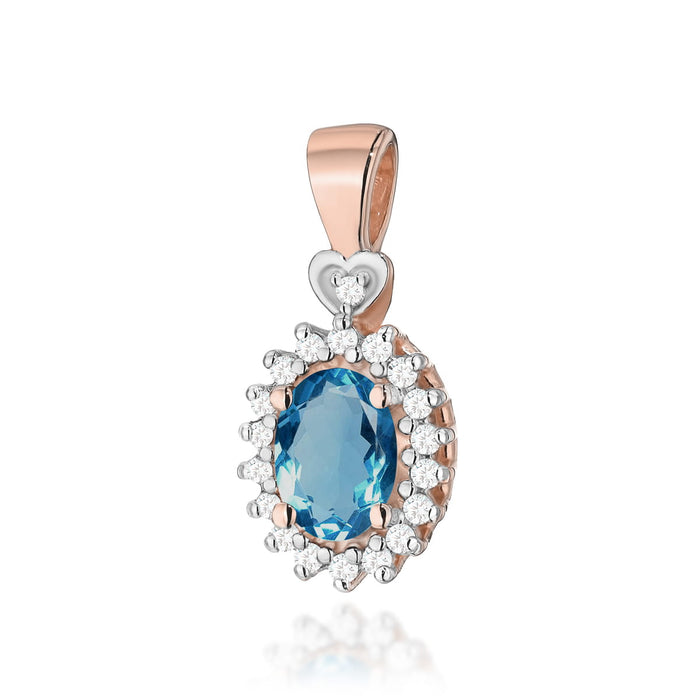 Pandantiv Aur 14K cu Topaz London Blue 0.40ct si Diamante Naturale