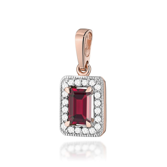 Pandantiv Aur 14K cu Garnet 0.70 ct si Diamante Naturale 0.10 ct