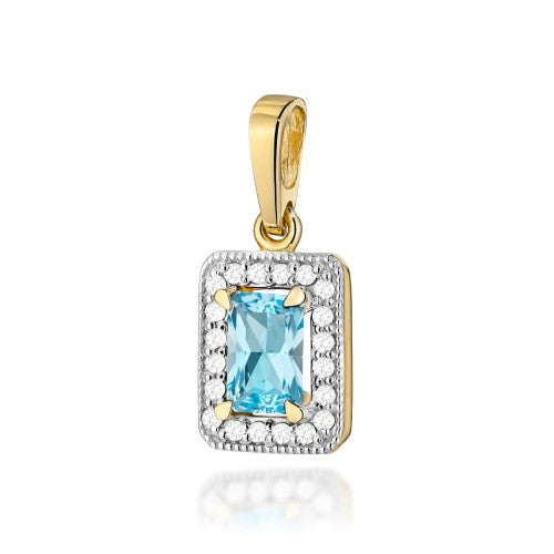 Pandantiv Aur 14K cu Topaz  0.60 ct si Diamante Naturale 0.10 ct