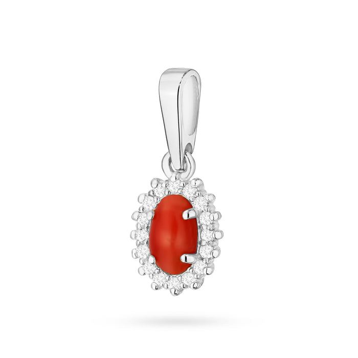 Pandantiv Aur 14K cu Coral 0.20 ct si Diamante Naturale