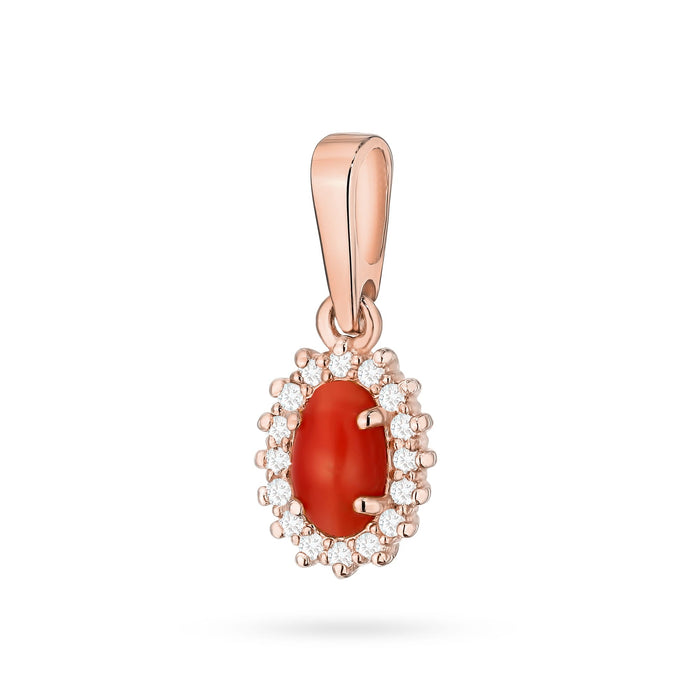 Pandantiv Aur 14K cu Coral 0.20 ct si Diamante Naturale 0.08 ct