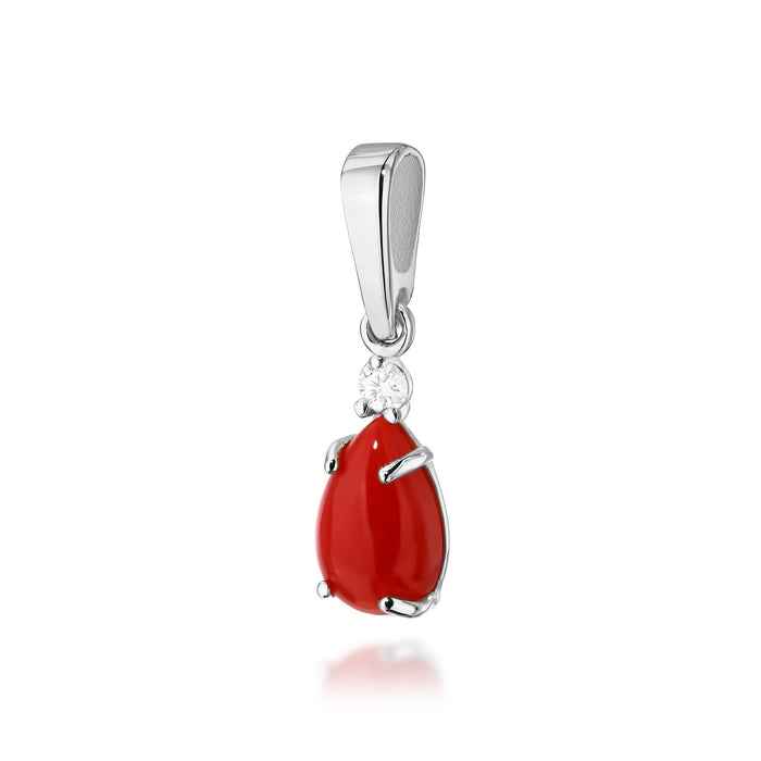 Pandantiv Aur 14K cu Coral 0.65 ct si Diamante Naturale