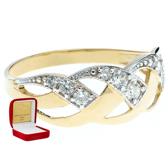 Inel Împletit Aur 8K cu Zirconiu – Eleganță Subtilă